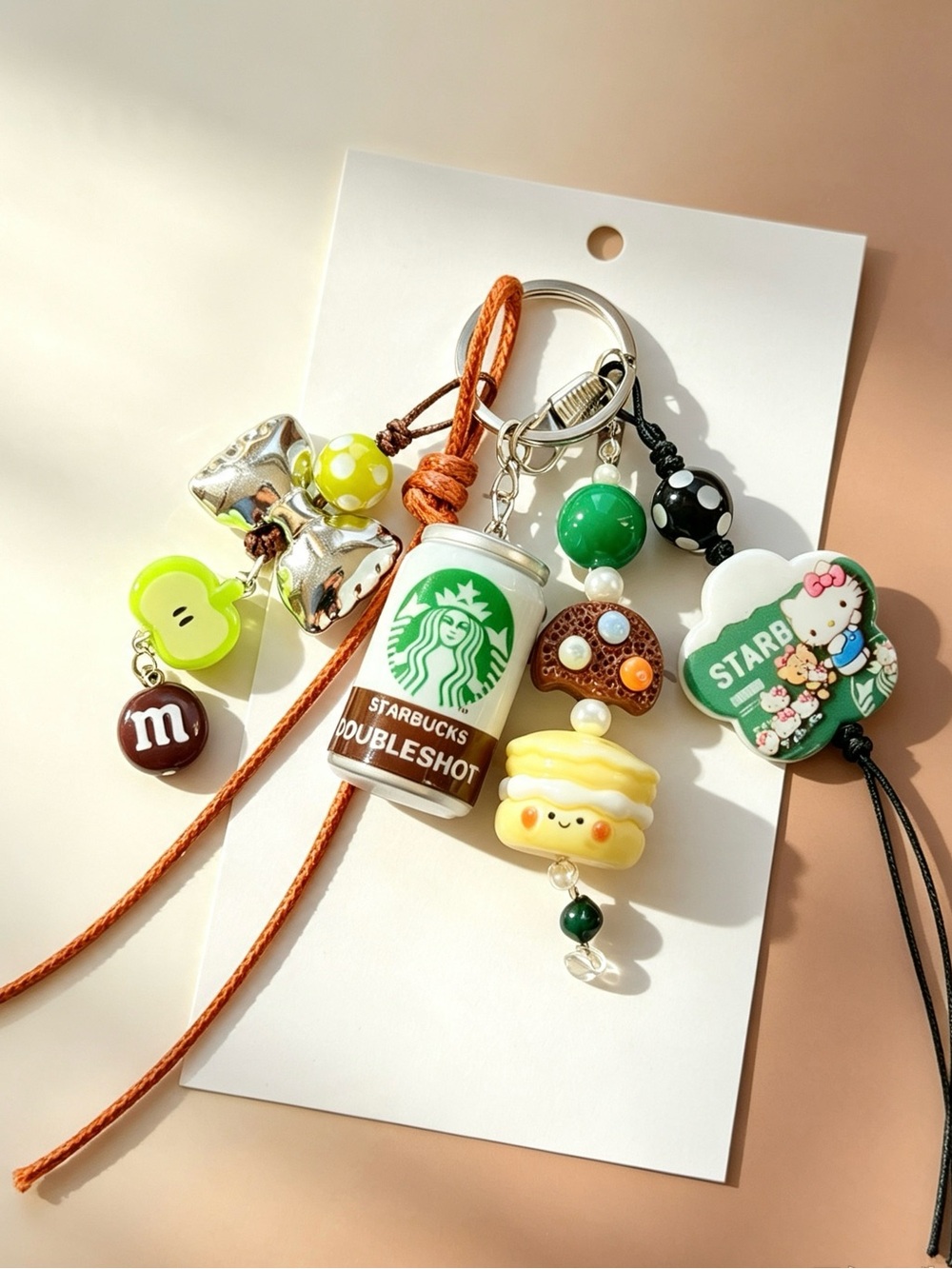 Starbucks Green Doubleshot Charm Keychain with Cute Dessert Accents